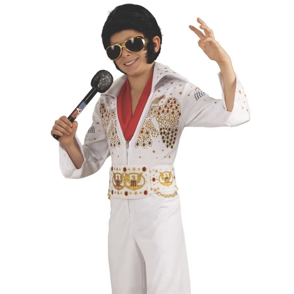 Child Boy Kid 1970s‎ 70s ELVIS Costume Jumpsuit Scarf Belt Glasses Wig Sz L 12